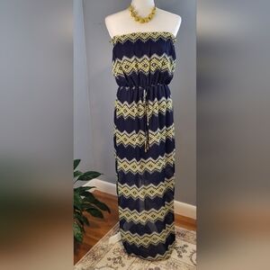 City Triangles Strapless Side Slit Partially Lined Sheer Overlay Maxi - Size M